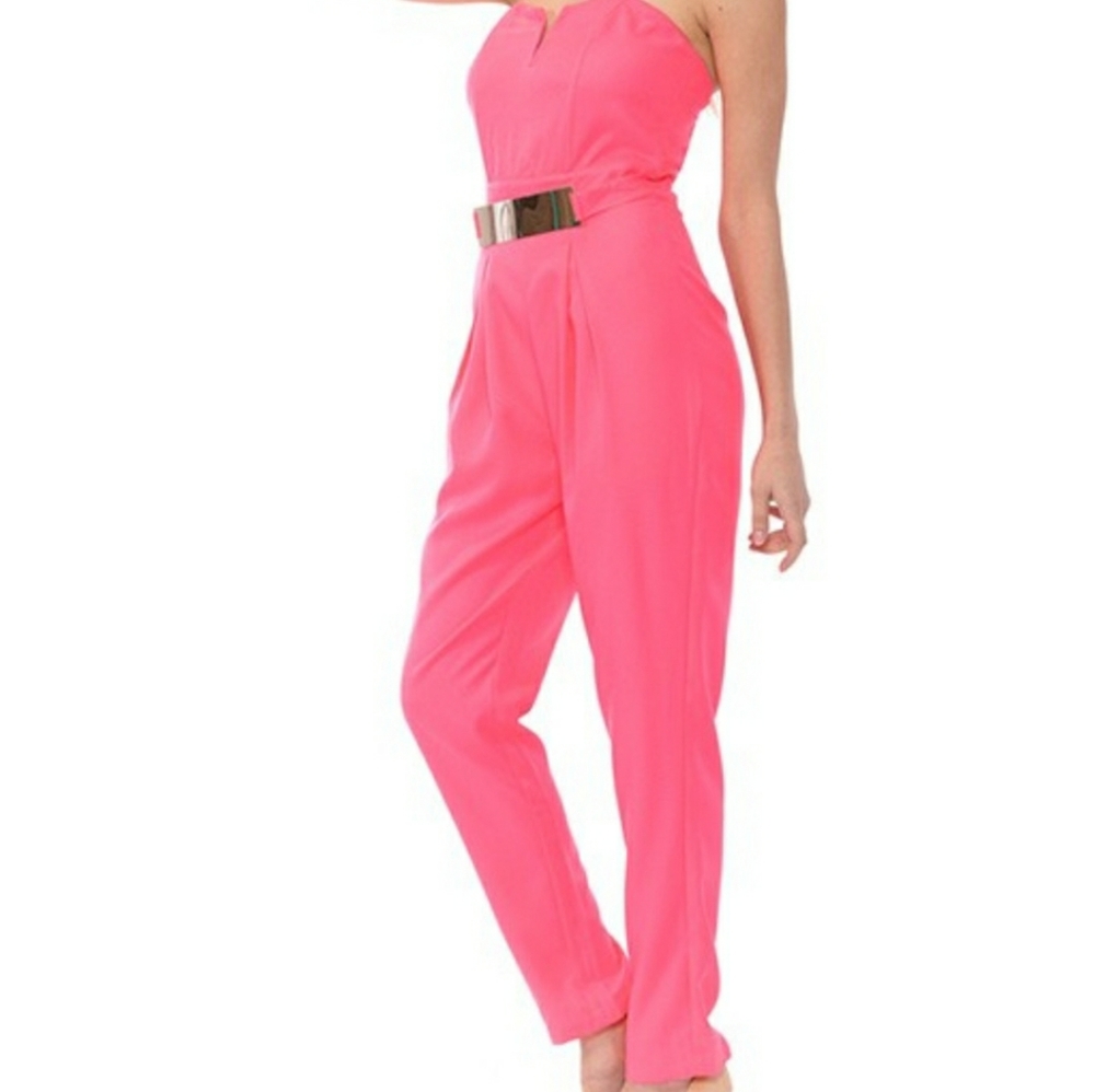 Strapless Jumpsuit with Belt Plate